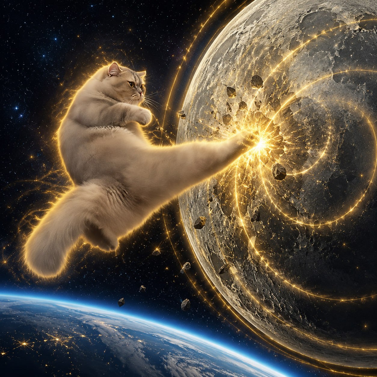 KAT kicking through the moon above Earth